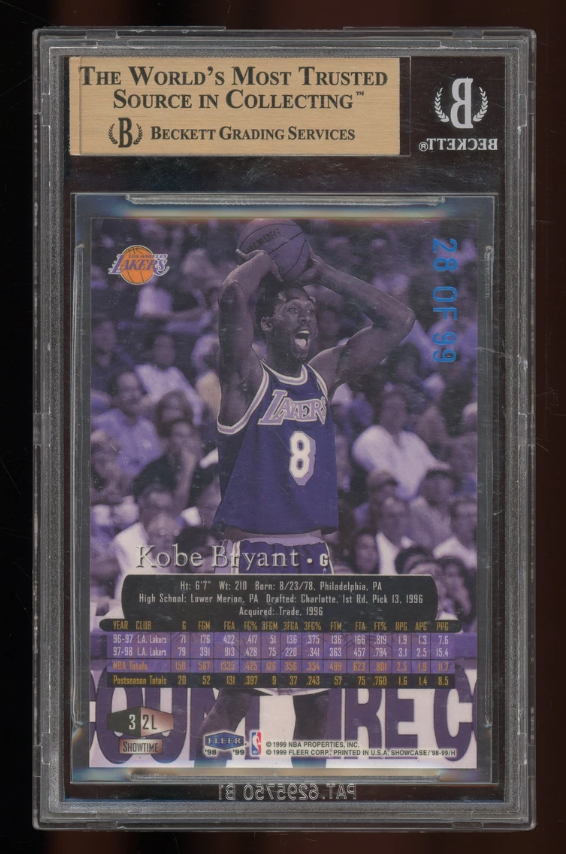 1998-99 Flair Showcase Legacy Collection Kobe Bryant Row 3 #2 /99 BGS 9.5 GEM MINT