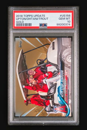 2018 Topps Update Gold "Next Stop, Stardom" Upton/Ohtani/Trout #US158 – PSA 10 GEM MT (Serial /2018 – Iconic Shohei Ohtani Rookie Year)