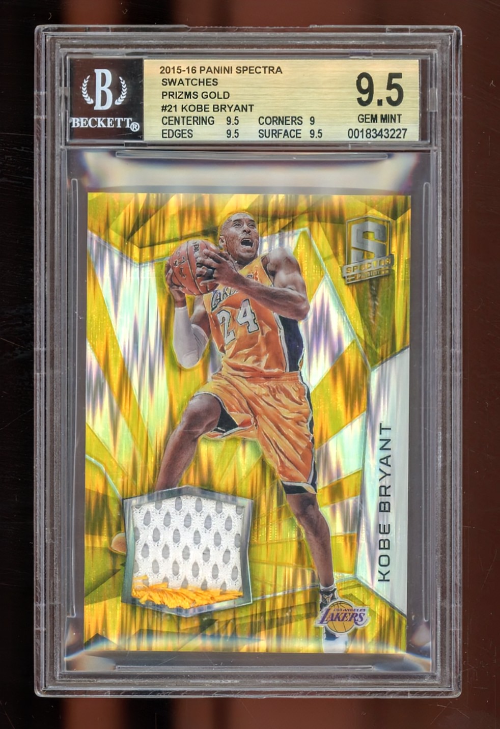 2015-16 Panini Spectra Swatches Prizms Gold Kobe Bryant #21 /10 – BGS 9.5 GEM MINT