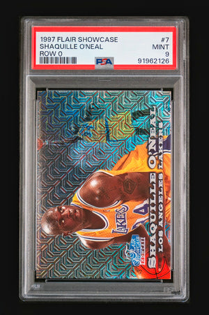 1997 Fleer Flair Showcase Shaquille O'Neal Row 0 "Showpiece" Parallel #7 – PSA 9 MINT