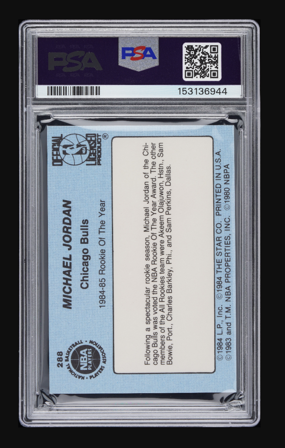 1984-85 Star Company Michael Jordan Rookie Of The Year #288 – PSA 6 EX-MT (True Rookie Era)