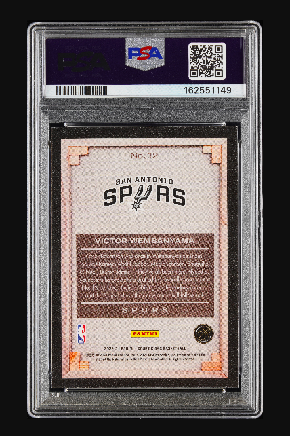 2023-24 Panini Court Kings Victor Wembanyama Blank Slate #12 — PSA 8 NM-MT