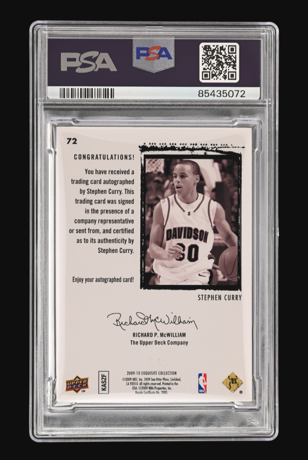 2009 Upper Deck Exquisite Collection Stephen Curry Rookie Autograph #72 – PSA 8 NM-MT