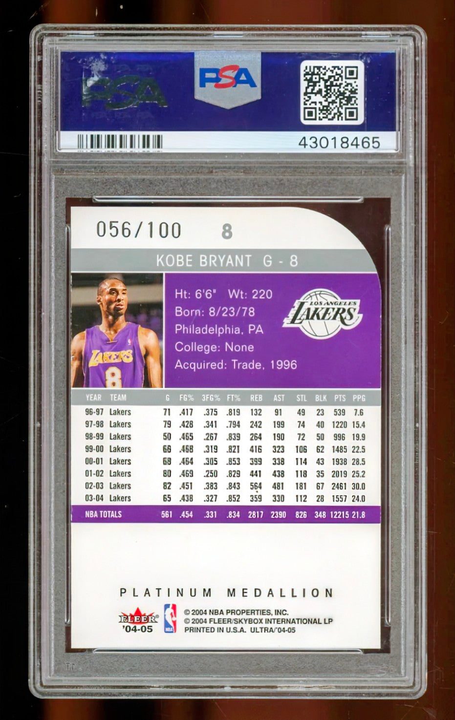 2004-05 Fleer Ultra Platinum Medallion Kobe Bryant #8 – PSA 8 NM-MT