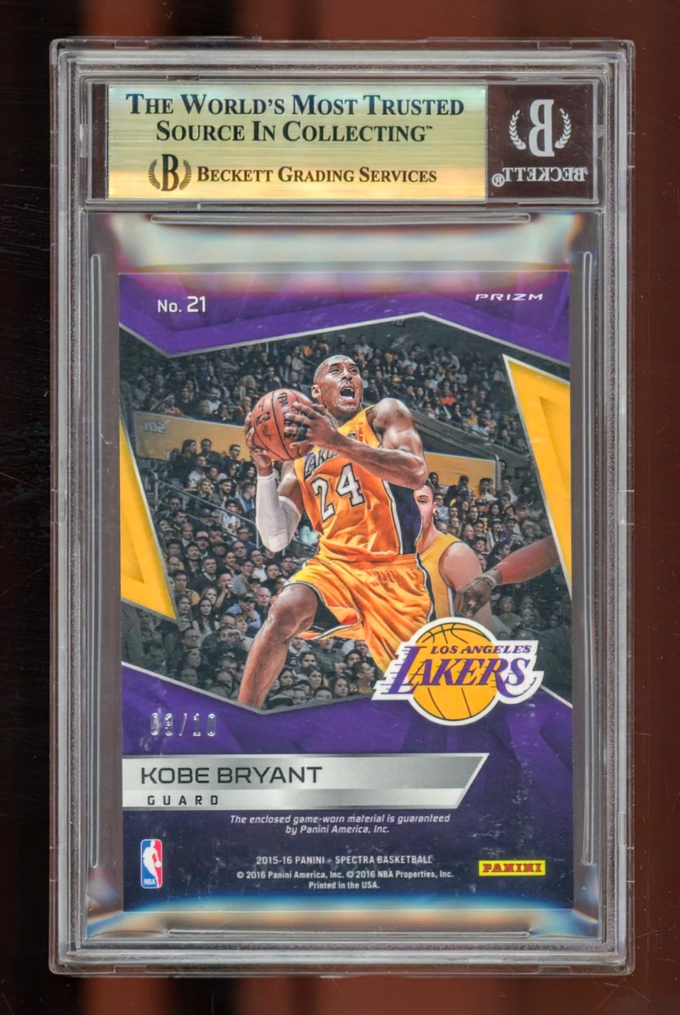 2015-16 Panini Spectra Swatches Prizms Gold Kobe Bryant #21 /10 – BGS 9.5 GEM MINT