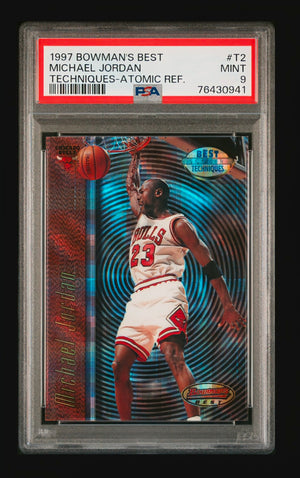 1997 Bowman's Best Techniques Atomic Refractor Michael Jordan #T2 — PSA 9 Mint