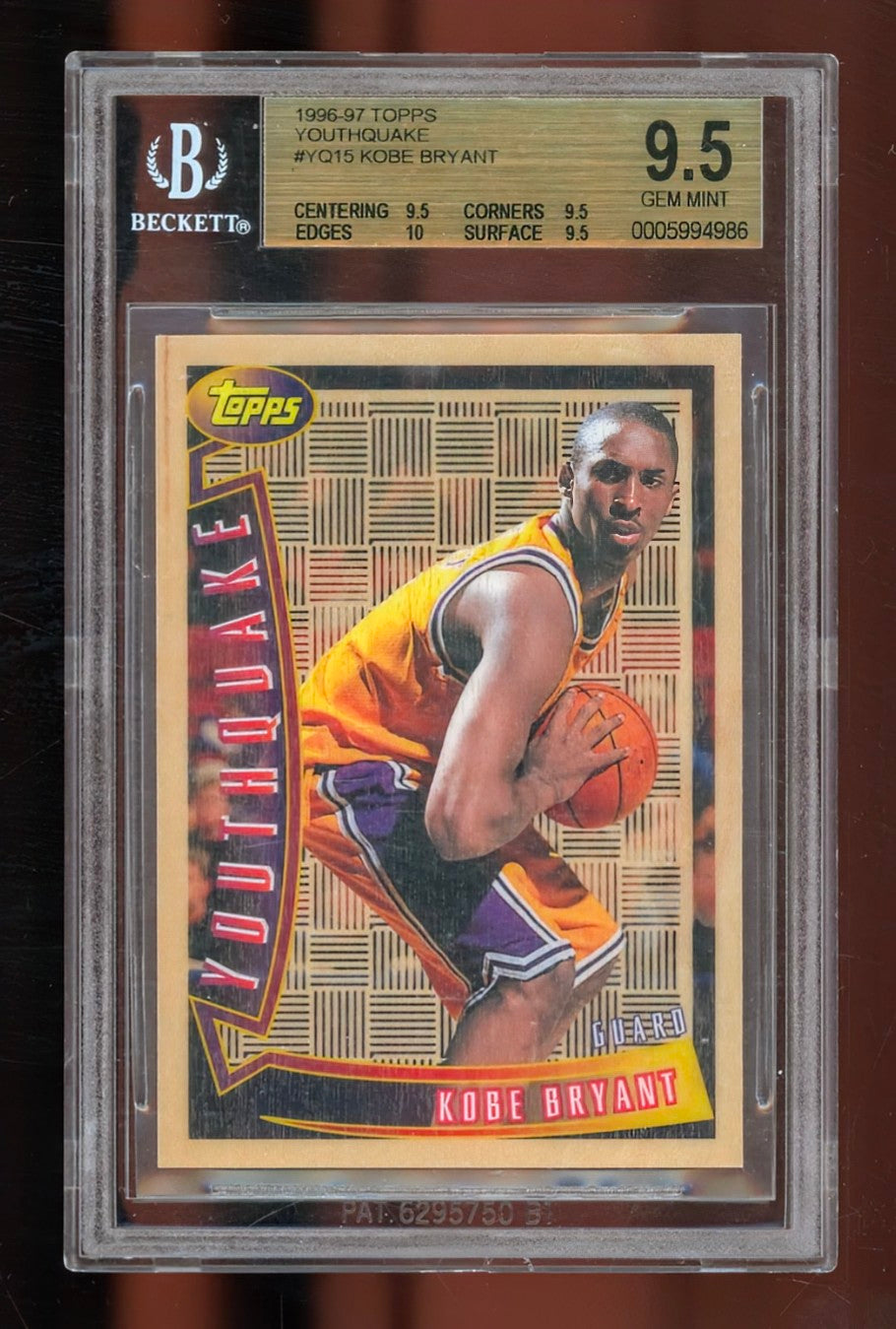 1996-97 Topps Youthquake Kobe Bryant Rookie Insert #YQ15 – BGS 9.5 GEM MINT (True Gem+)