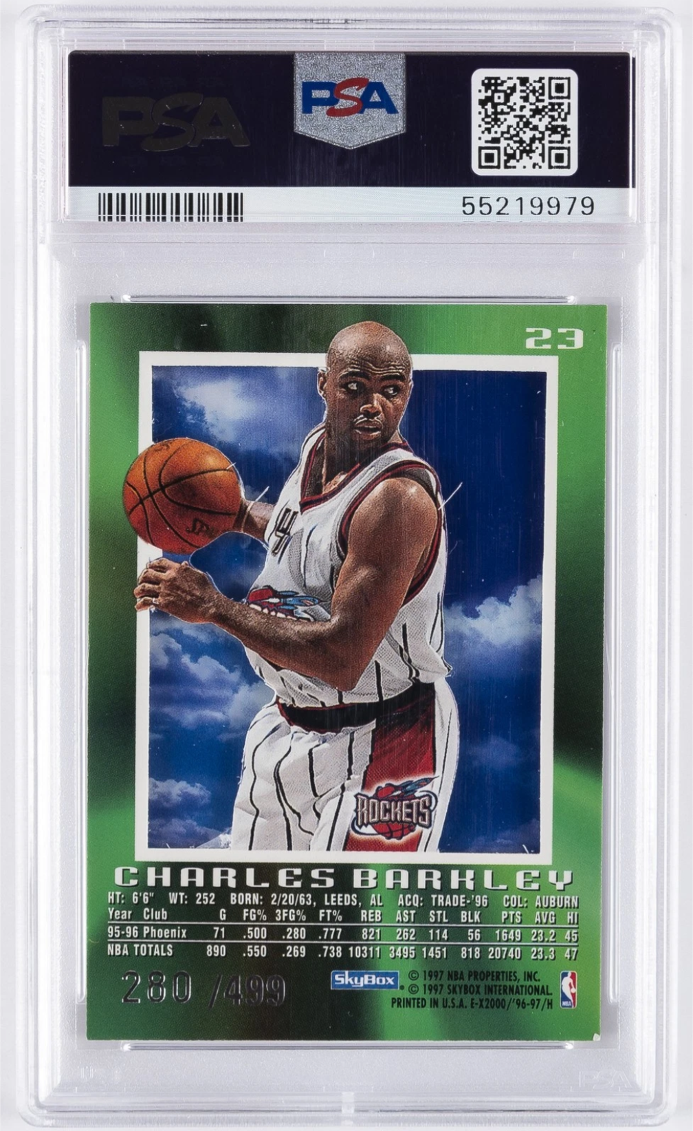 1996 SkyBox E-X2000 Charles Barkley Credentials Parallel #23 — Serial Numbered 280/499 — PSA 8 NM-MT