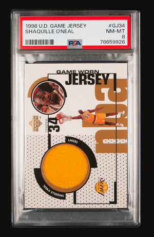 1998-99 Upper Deck Game Jersey Shaquille O'Neal #GJ34 – PSA 8 NM-MT (Lakers Game-Worn Swatch)