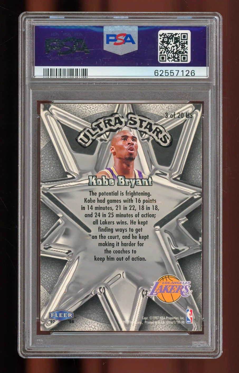 1997-98 Fleer Ultra Ultra Stars Kobe Bryant #3 – PSA 8 NM-MT