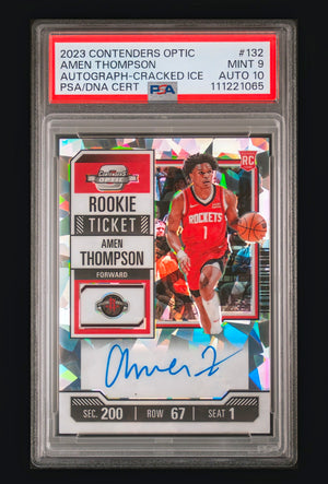2023-24 Panini Contenders Optic Amen Thompson Rookie Ticket Autograph Cracked Ice #132 – PSA 9 MINT / AUTO 10 (Ultra-Rare Serial /23)