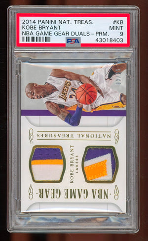2014 Panini National Treasures Kobe Bryant NBA Game Gear Duals Prime /25 – PSA 9 MINT (Multi-Color Patches)