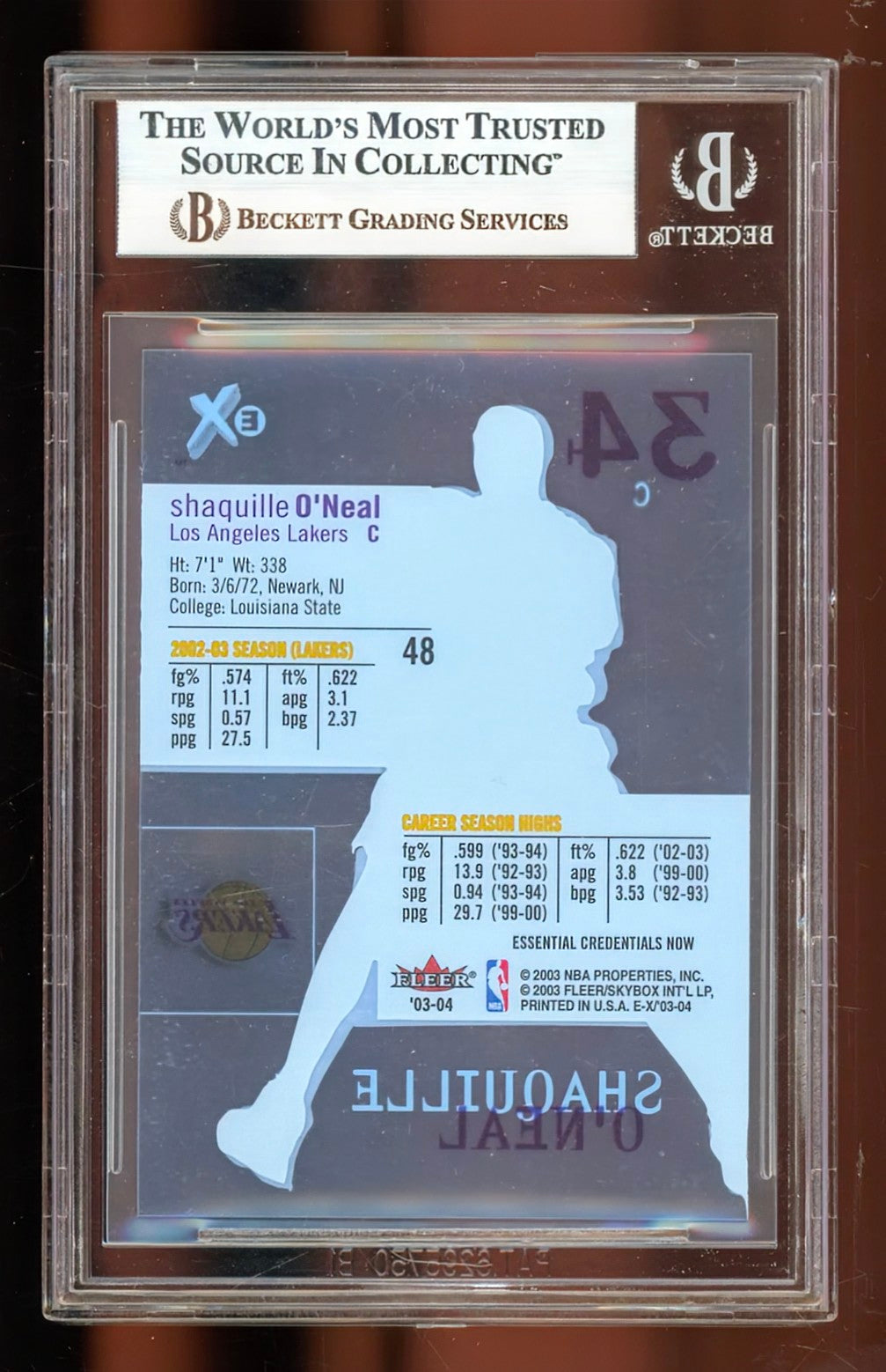 2003-04 E-X Essential Credentials Now Shaquille O'Neal #48 – BGS 8 NM-MT (Ultra-Rare Serial /48)