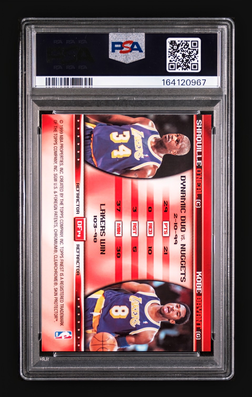 1999 Finest Double Feature Kobe Bryant/Shaquille O'Neal Refractor #DF14 - PSA 10 Gem Mint