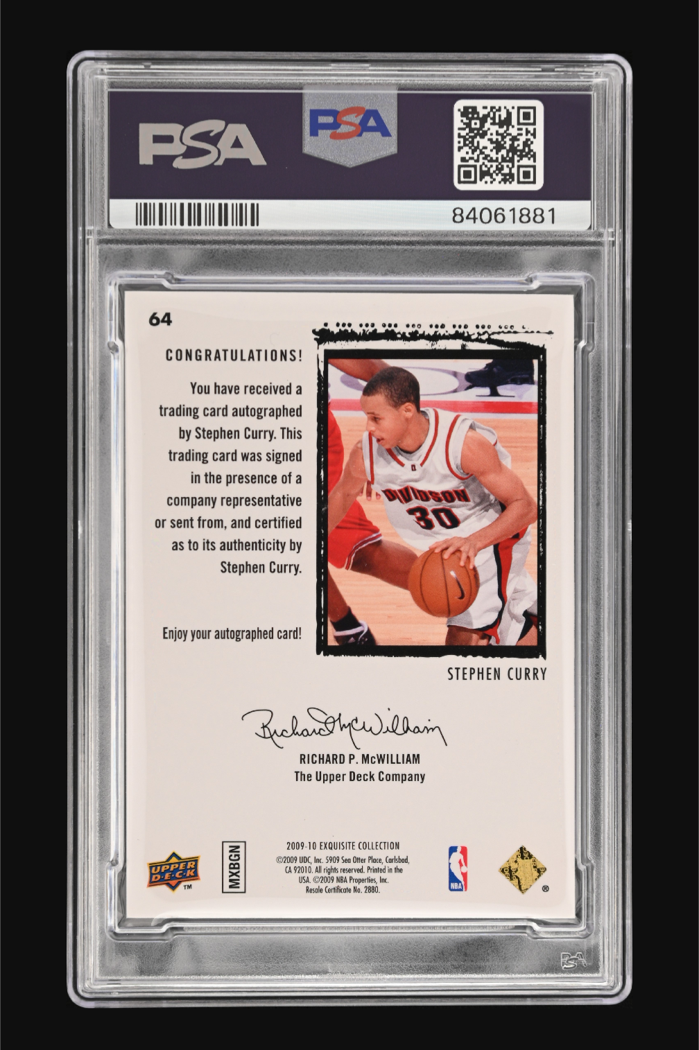 2009 Upper Deck Exquisite Collection Stephen Curry Rookie Autograph #64 – PSA 8 NM-MT