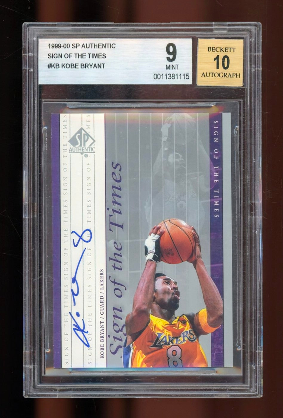 1999-00 SP Authentic Sign of the Times Kobe Bryant Auto #KB – BGS 9 MINT / AUTO 10 (Early Hard-Signed Lakers Classic)