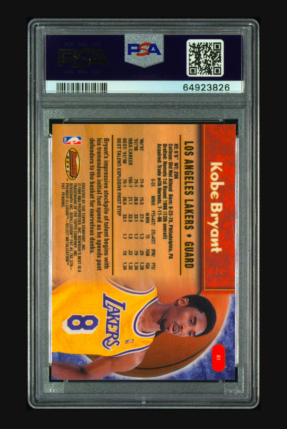 1998 Bowman's Best Kobe Bryant Certified Autograph #A1 – PSA 8 NM-MT / AUTO 10