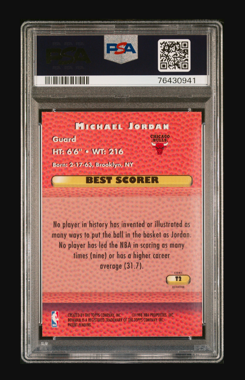 1997 Bowman's Best Techniques Atomic Refractor Michael Jordan #T2 — PSA 9 Mint
