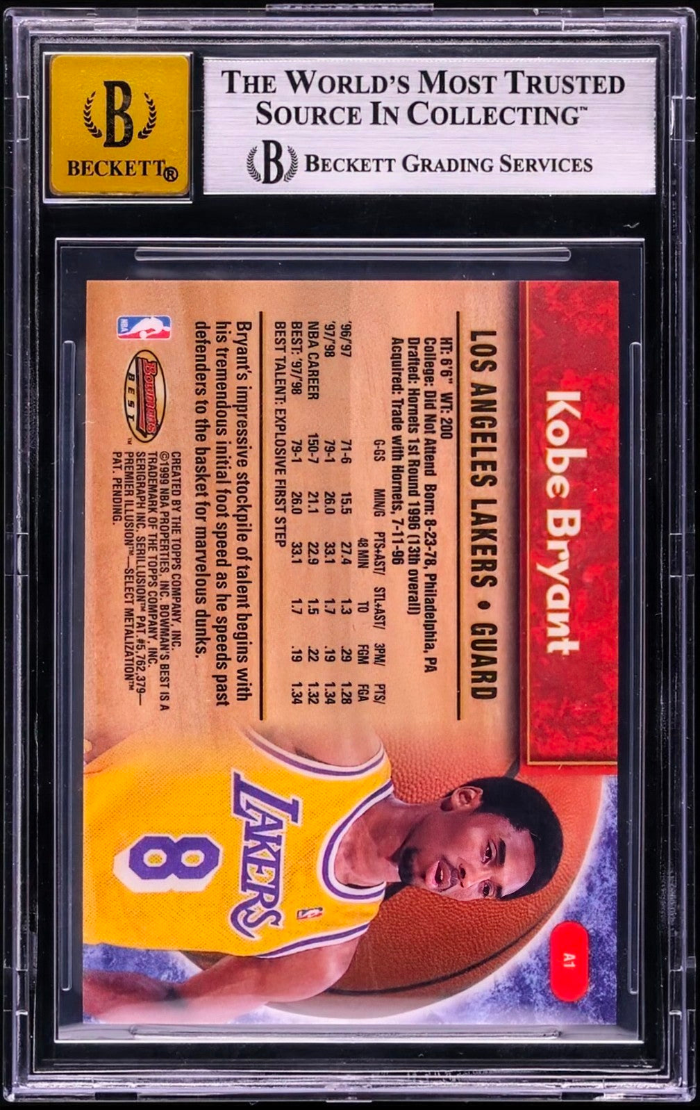 1998-99 Bowman's Best Autographs Kobe Bryant #A1 – BGS 8.5 NM-MT+ with Pristine 10 Autograph