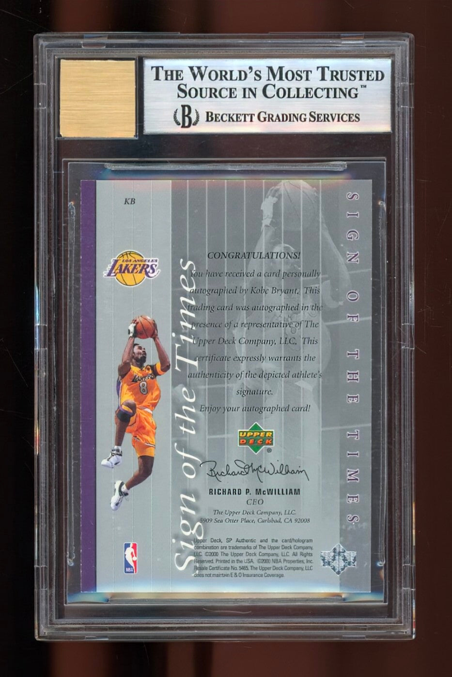 1999-00 SP Authentic Sign of the Times Kobe Bryant Auto #KB – BGS 9 MINT / AUTO 10 (Early Hard-Signed Lakers Classic)