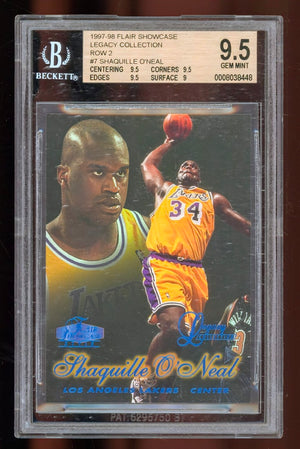 1997-98 Flair Showcase Legacy Collection Shaquille O'Neal Row 2 #7 /100 – BGS 9.5 Gem Mint (Low Serial #005/100)