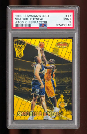 1999 Bowman's Best Shaquille O'Neal Atomic Refractor #17 — Serial Numbered 006/100 — PSA 9 Mint