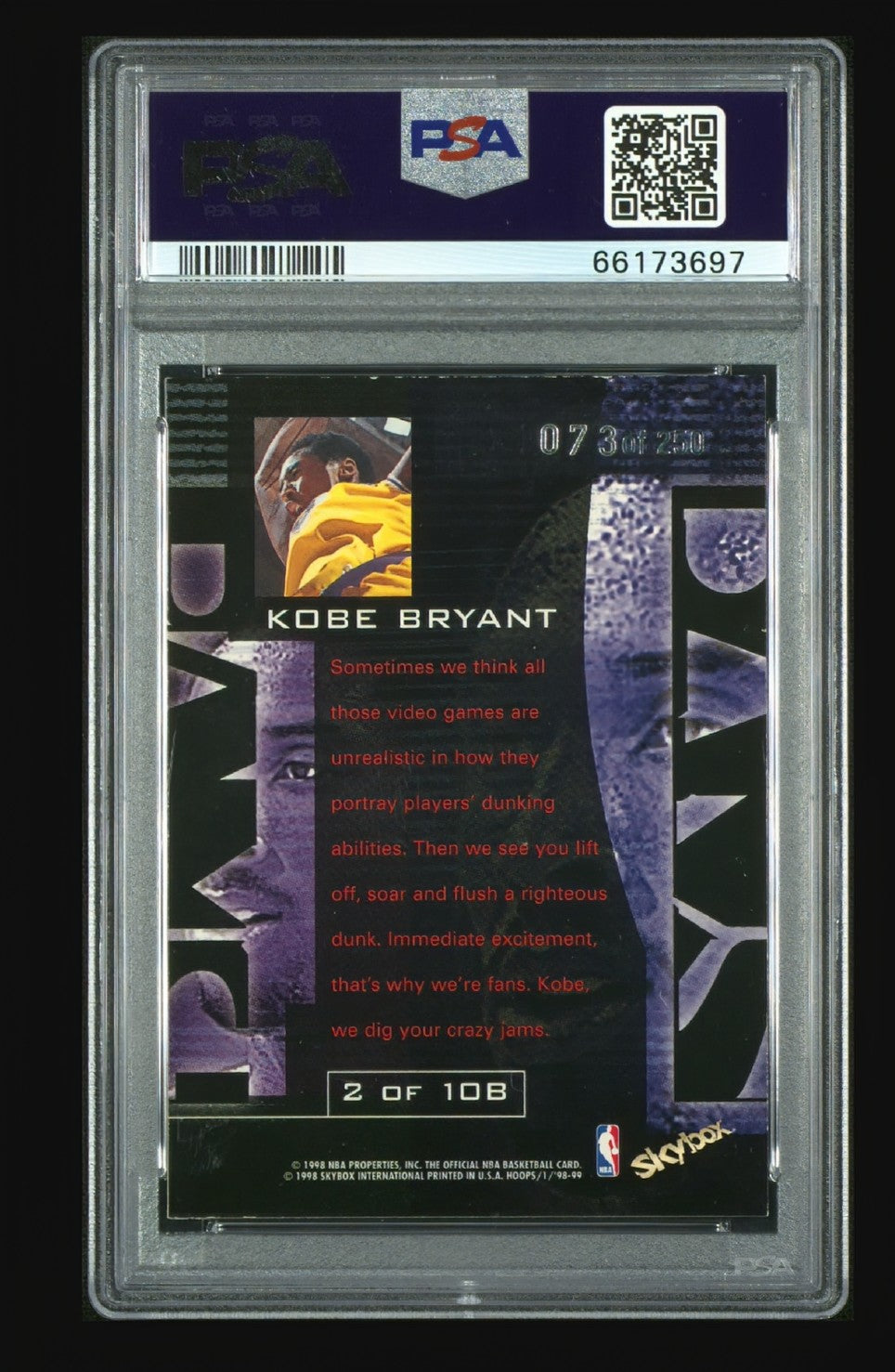 1998-99 Hoops Bams Kobe Bryant #2 – PSA 6 EX-MT (Rare 90s Insert – Serial /250)